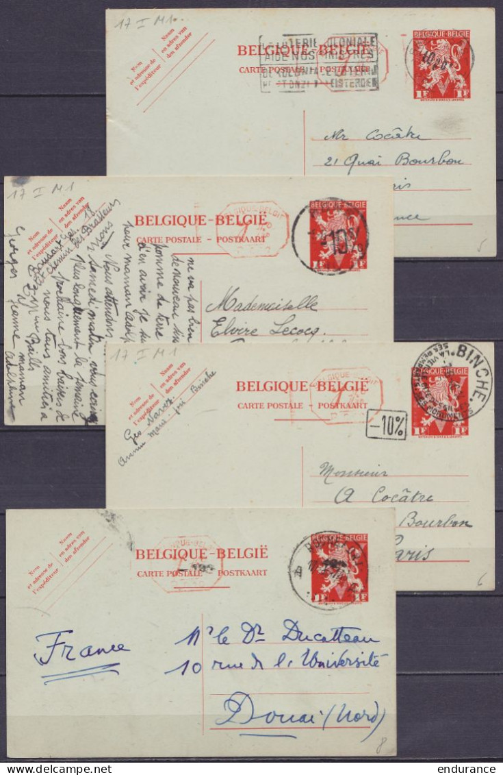 Ensemble De 12 EP CP 1F Vermillon Surcharges Locales "-10%" (ém. Van Acker) + Surcharge Rouge [35c] à La Timbreuse - Dif - Cartes Postales 1934-1951