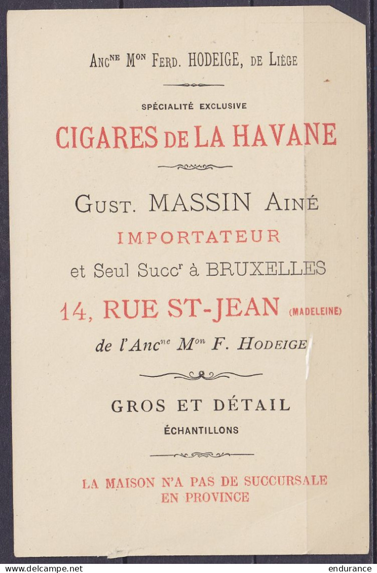 Carte Publicitaire Imprimé "G.Massin, Importateur Cigares De La Havane" Affr. N°43 Càd BRUXELLES /4 AVRIL 1885 Pour GAND - 1869-1888 Leone Coricato