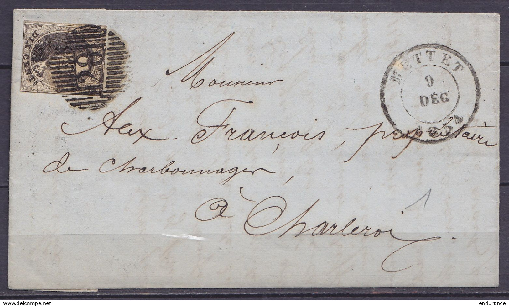 L. De Ermeton-sur-Biert Affr. N°6 Distr. 28 Càd METTET /9 DEC 1854 Pour CHARLEROI (au Dos: Càd Arrivée CHARLEROY) - 1851-1857 Médaillons (6/8)