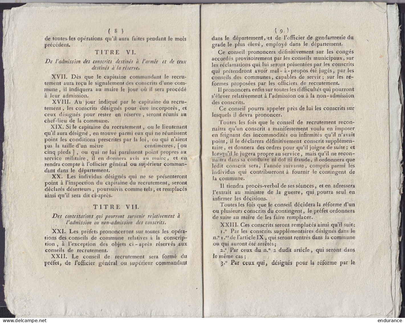 Arrêté Relatif Aux Conscrits Datée 18 Thermidor An 10 (6 Août 1802) Paris - 48 Pages - Concerne Le Rectructement De L'ar - Decrees & Laws