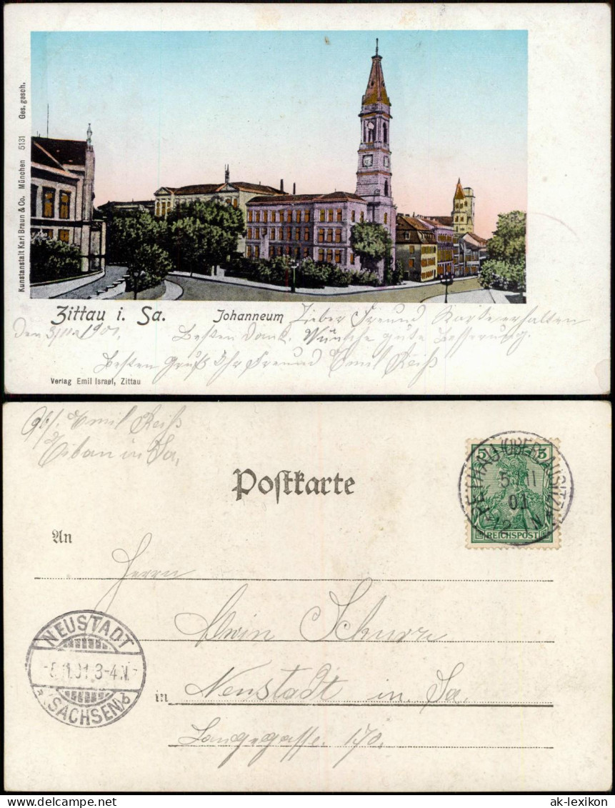 Ansichtskarte Zittau Johanneum, Straße 1901 Goldrand - Zittau