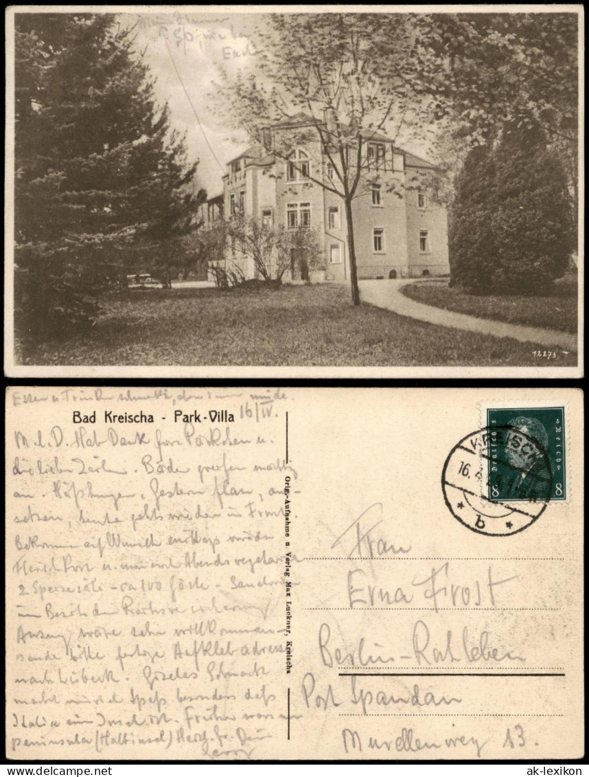 Ansichtskarte Kreischa Park Villa 1929  Gel. Stempel Kreischa - Kreischa