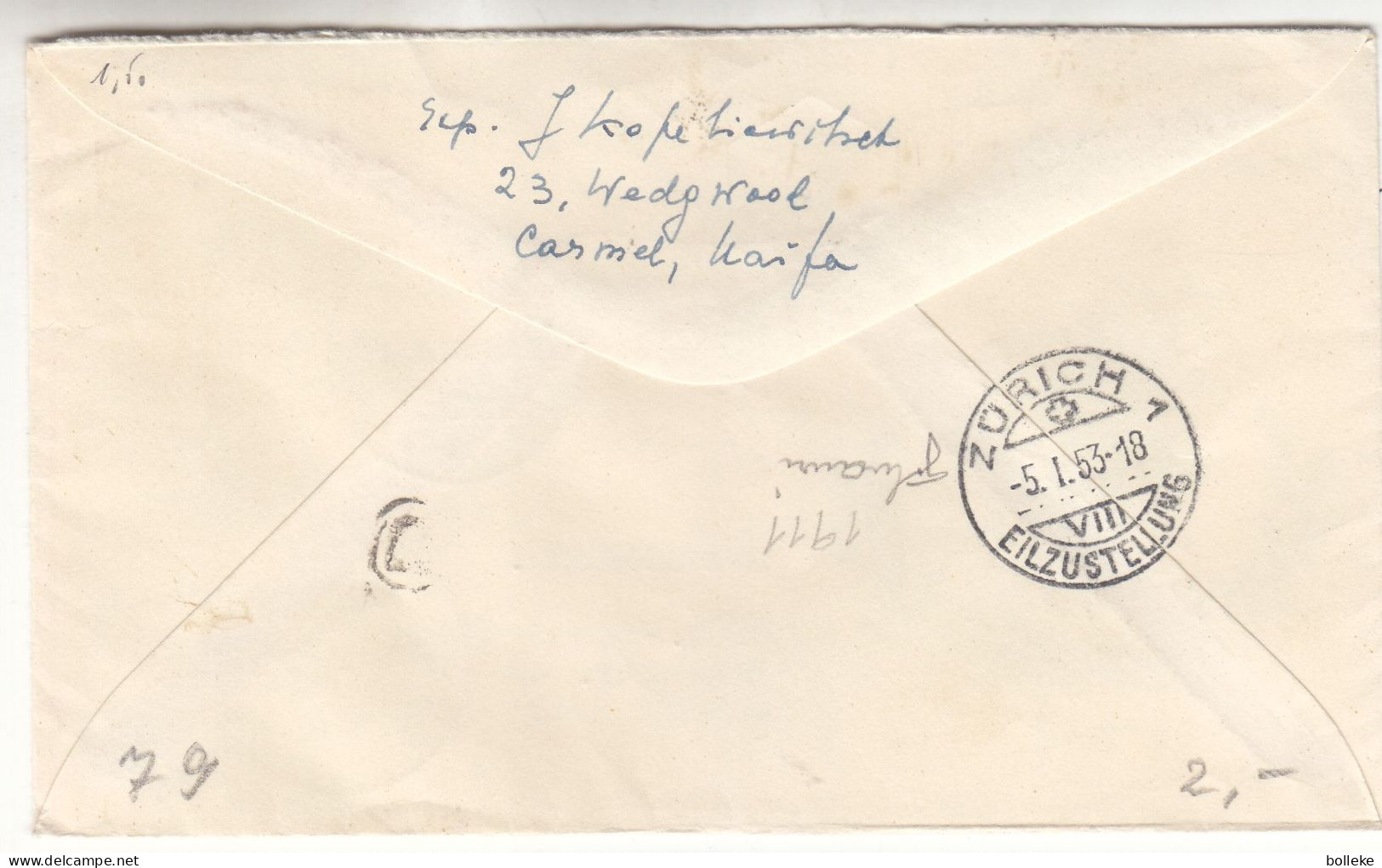 Israël - Lettre Exprès De 1952  - Oblit Haifa - Exp Vers Zurich - - Briefe U. Dokumente