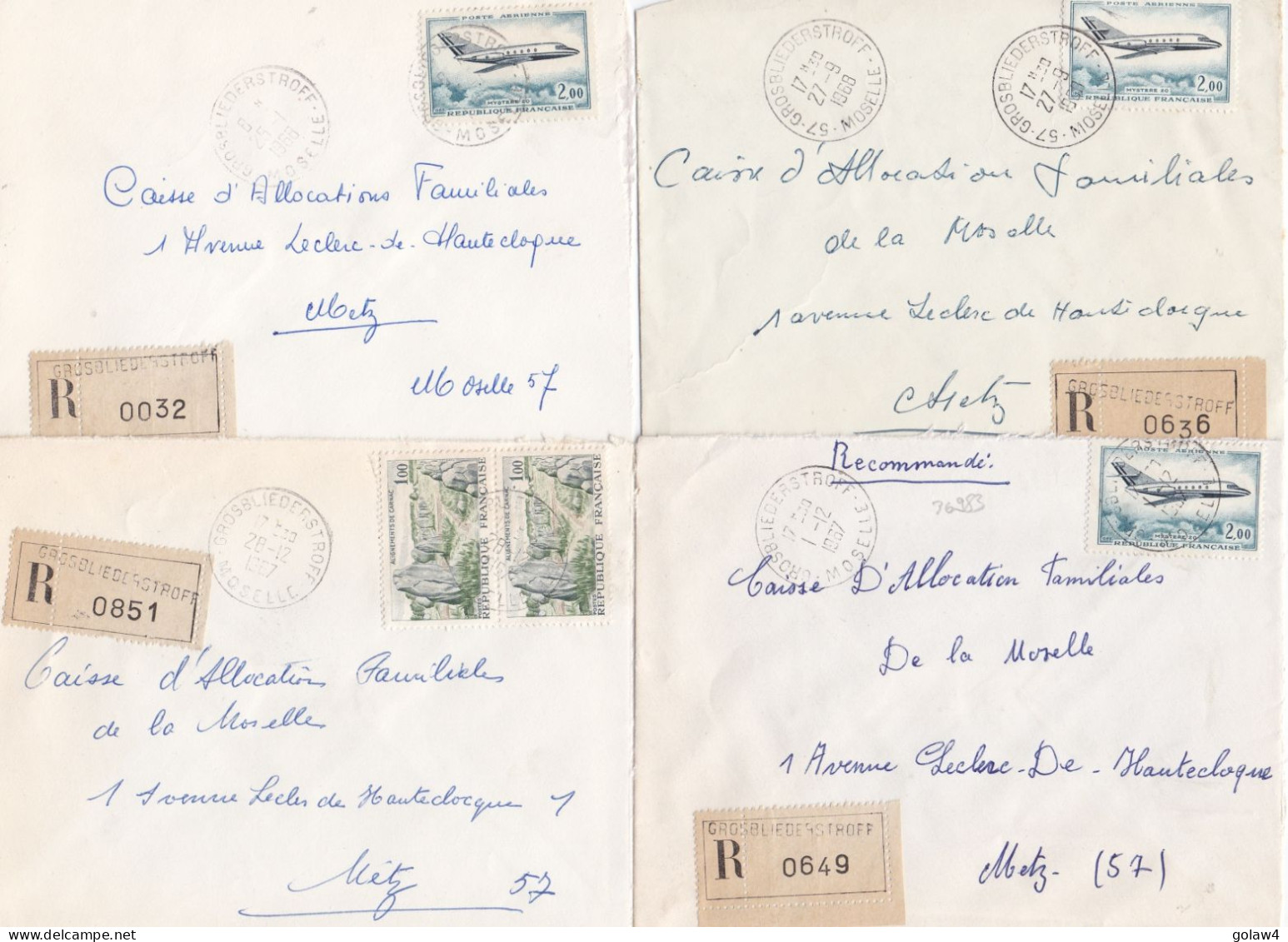 36983# LOT 14 LETTRES FRANCHISE PARTIELLE RECOMMANDE Obl GROSBLIEDERSTROFF MOSELLE 1967 1968 Pour METZ 57 - Covers & Documents