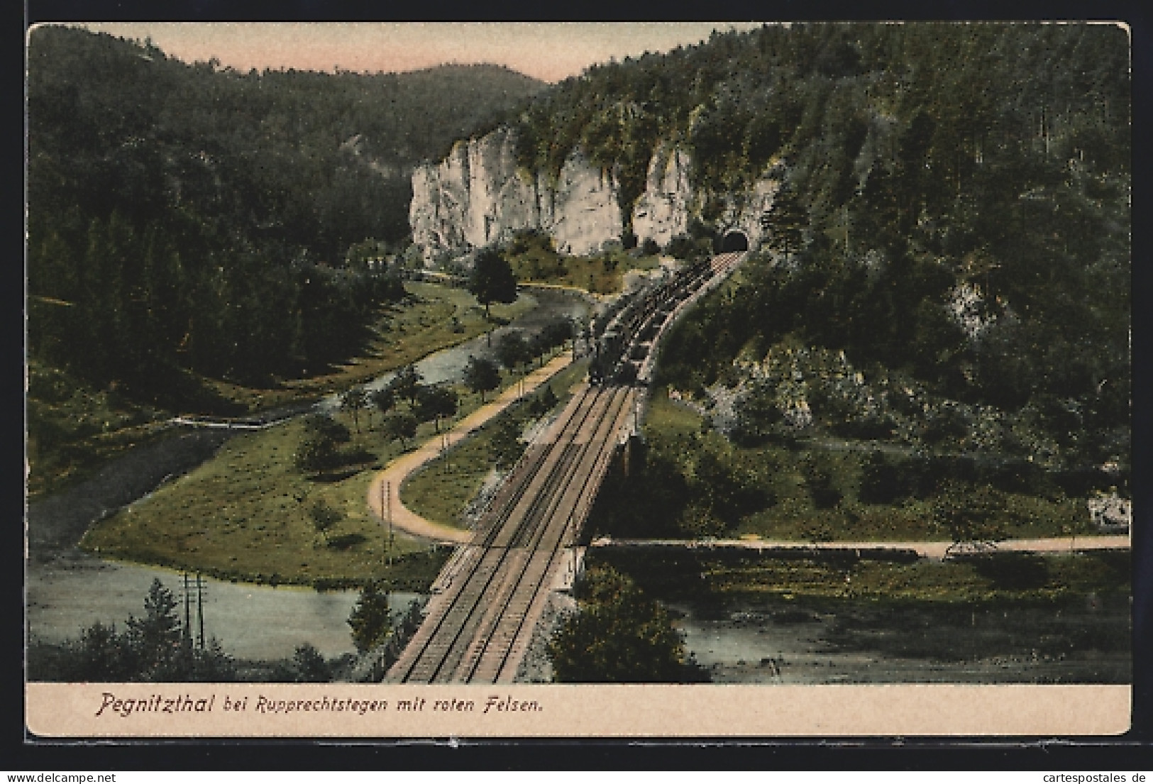 AK Rupprechtstegen, Bahngleise Mit Bahn Und Roten Felsen Im Pegnitztal  - Pegnitz