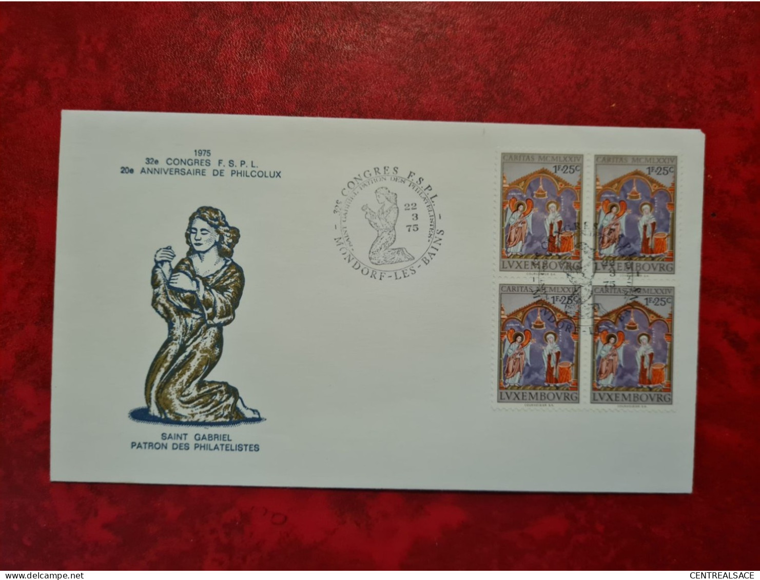 Lettre LUXEMBOURG   FDC  1975 CONGRES F.S.P.L. MONDORF LES BAINS SAINT GABRIEL PATRON DES PHILATELISTES - Altri & Non Classificati