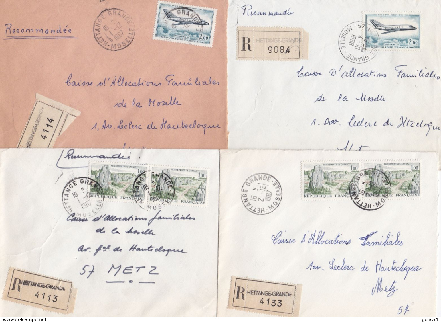 36993# LOT 29 LETTRES FRANCHISE PARTIELLE RECOMMANDE obl HETTANGE GRANDE MOSELLE 1967 1968 pour METZ 57