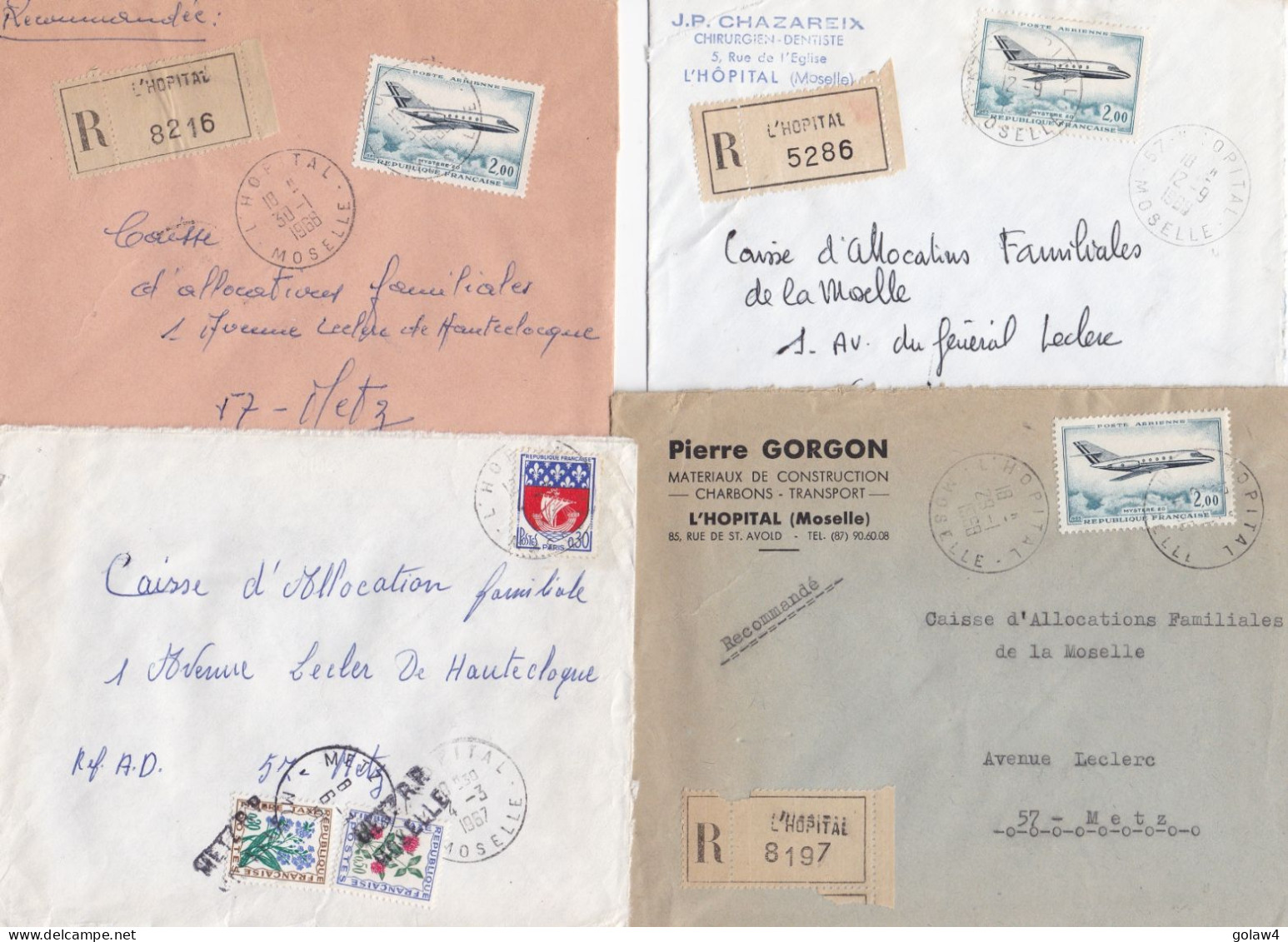 36996# LOT 17 LETTRES FRANCHISE PARTIELLE RECOMMANDE Obl L'HOPITAL MOSELLE 1967 1968 Pour METZ 57 - Cartas & Documentos