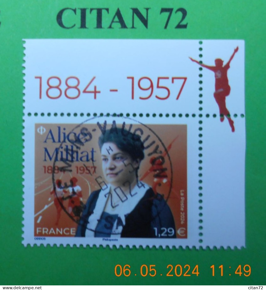 FRANCE 2024    ALICE  MILLIAT   ( 1884 - 1957 )    NEUF  OBLITERE  COIN DE FEUILLE - Usati