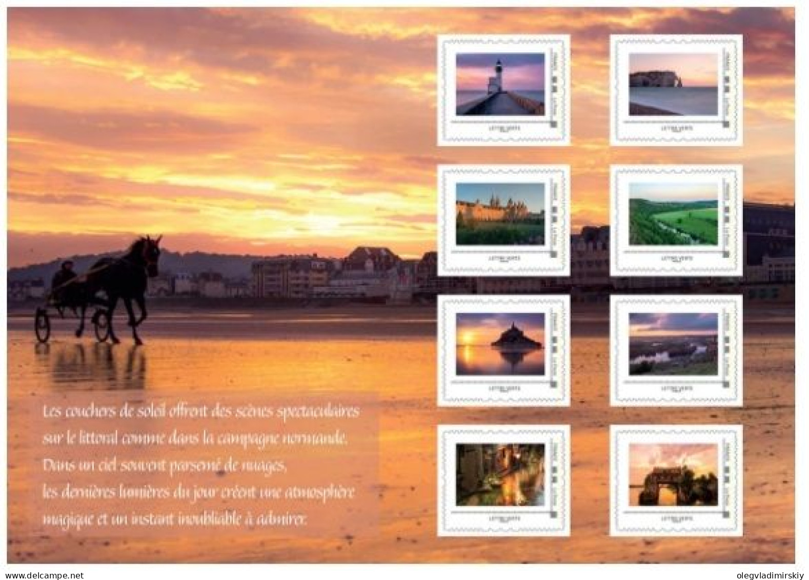 France 2024 Normandy Sunsets Lighthouse Castles Towns Sea Shore Set Of 8 Stamps In Block / Booklet MNH - Fari