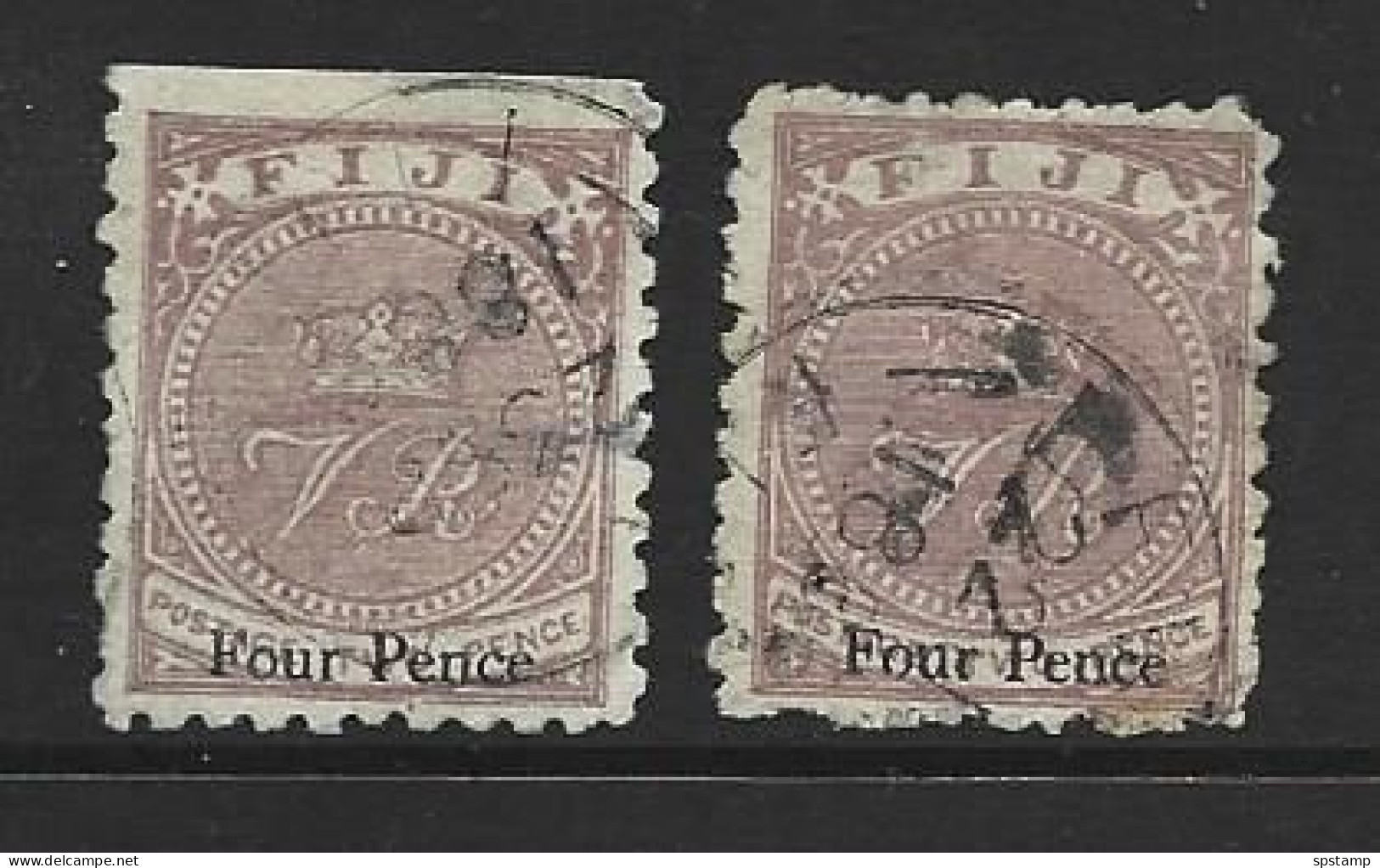 Fiji 1878 - 1890 4d Surcharge On 2d Lilac VR & Crown 2 Examples Average Used - Fiji (...-1970)