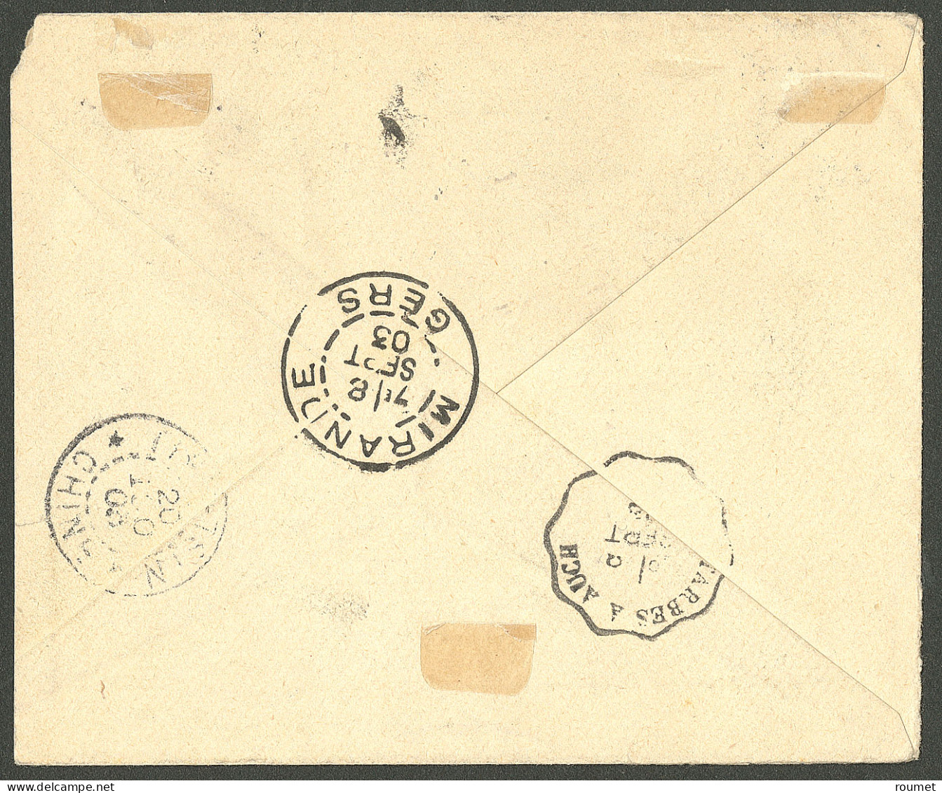 Lettre Taxe. No 9 Obl Cad "Tien-Tsin Chine" Oct 1903 Sur Enveloppe En Provenance De Mirande. - TB. - R - Other & Unclassified