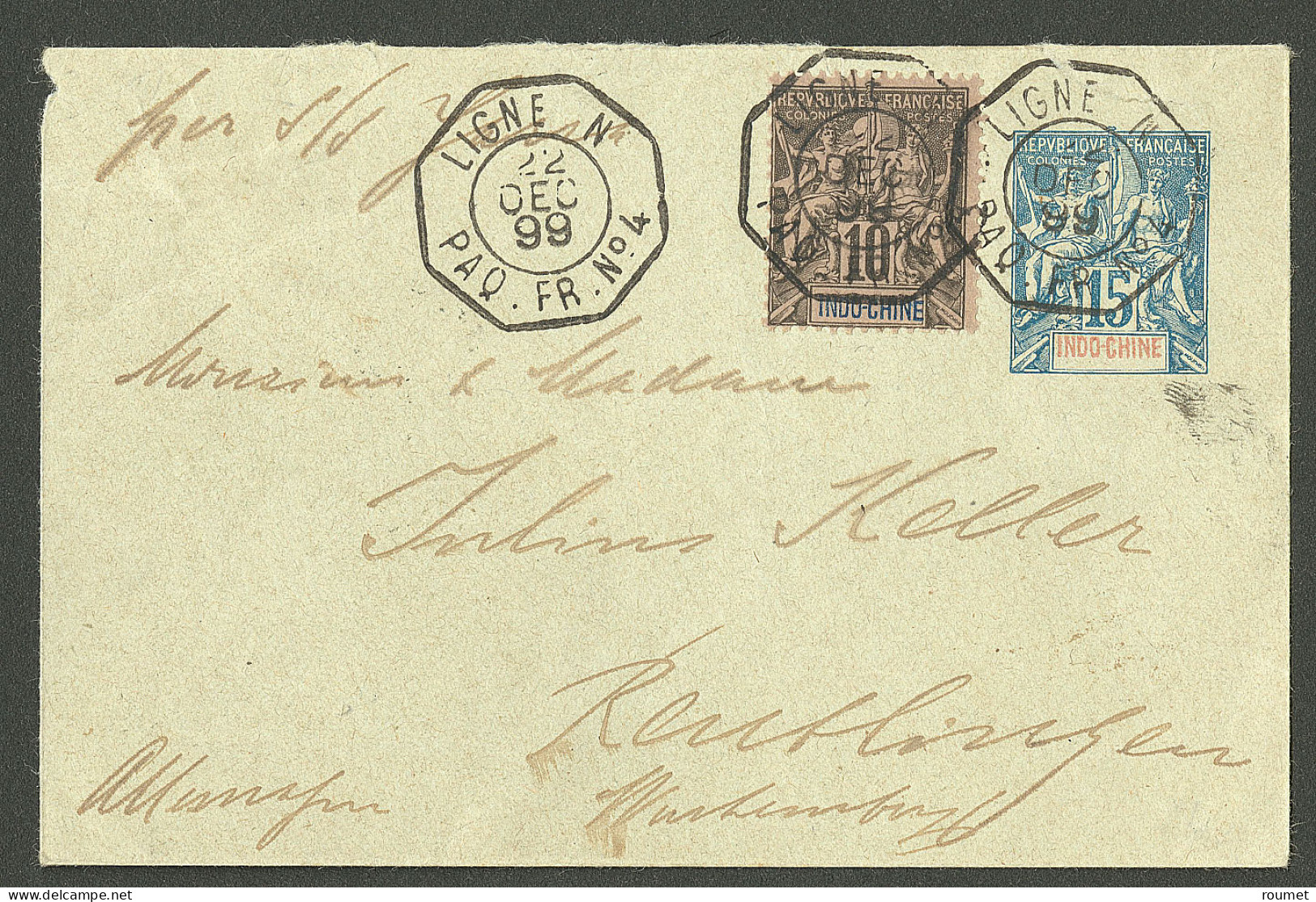 Lettre Cad Octog. "Ligne N/Paq Fr N°4" Déc 99 Sur Entier 15c Bleu + 7, Sur Enveloppe Pour L'Allemagne. - TB - Sonstige & Ohne Zuordnung