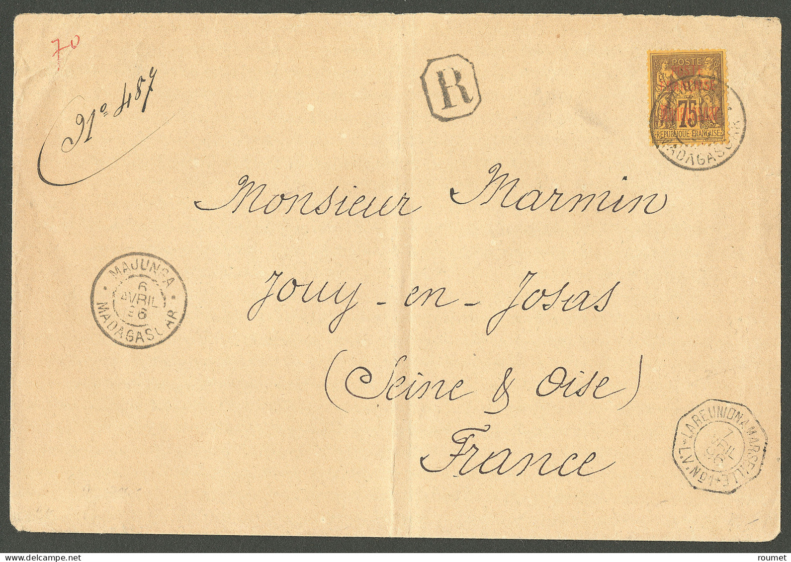 Lettre Cad "Majunga/Madagascar" Avril 96 Sur N°20, Sur Enveloppe Recommandée Pour La France, Avec Cad Octog "La Réunion  - Sonstige & Ohne Zuordnung