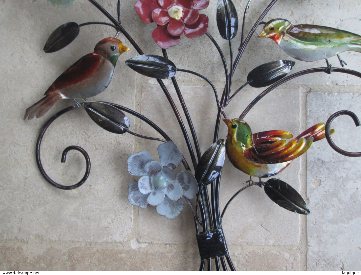 DECORATION EMAILLEE FLEURS OISEAUX 68 X 46 Cm - Andere & Zonder Classificatie