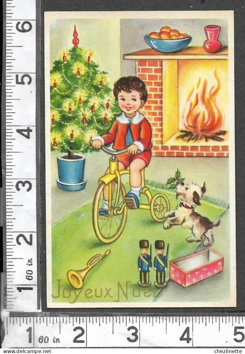 CARTE PHOTOCHROM Série 353 / NOEL / ENFANT TRICYCLE SOLDATS DE PLOMB CHIEN SAPIN ILLUMINE FEU DE CHEMINEE TROMPETTE /RV - Dessins D'enfants