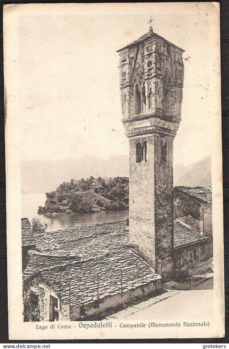 LAGO Di COMO OSPEDALETTI-Campanile (Monumento Nazionale)  1922 TRAIN Cancellation / Cachet AMBULANT - Como