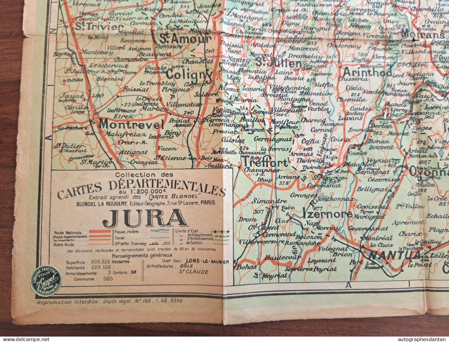 ● Ancienne Carte Du Département Du JURA 54x74cm - Collection Des Cartes Départementales Blondel La Rougery - Carte Geographique