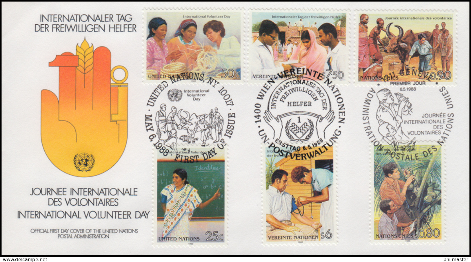 Internationale Freiwillige Helfer - Schmuck-FDC Der 3 UNO-Ausgaben 6.5.1988 - Otros & Sin Clasificación