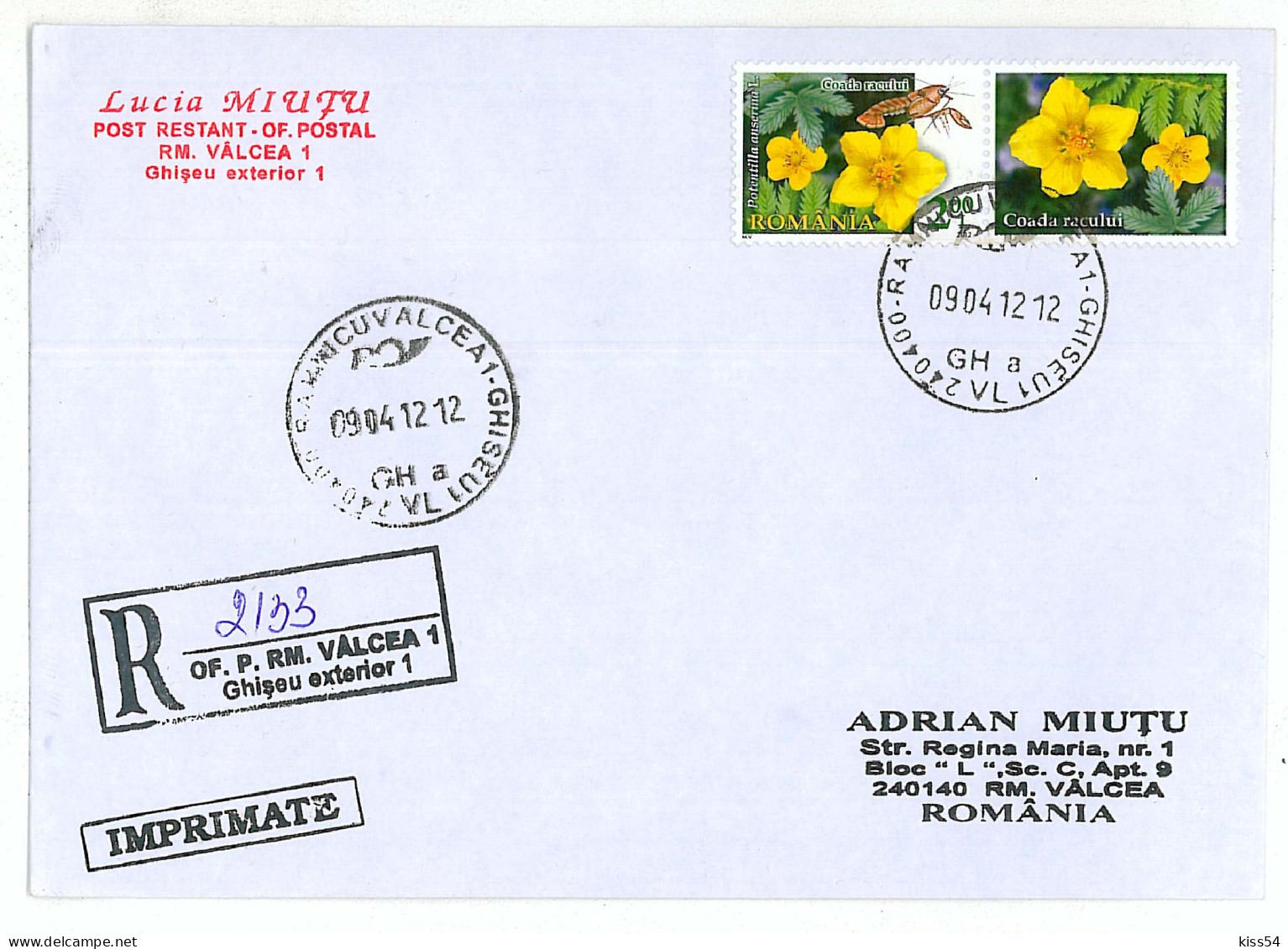 NCP 25 - 2133-a Flowers And CANCER, Romania - Registered, Stamp With Vignette - 2012 - Brieven En Documenten