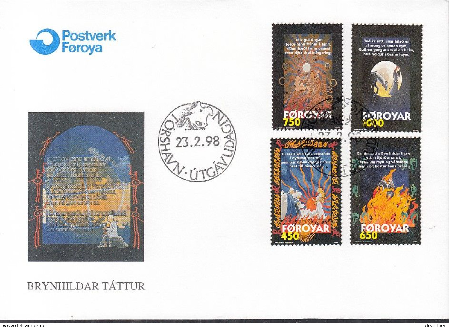 FÄRÖER  328-331, FDC, Nordische Sagenwelt, 1998 - Isole Faroer