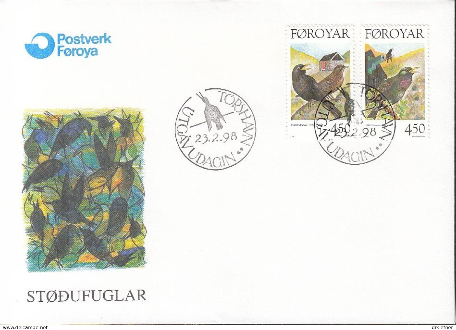 FÄRÖER  332-333, FDC, Standvögel, 1998 - Isole Faroer