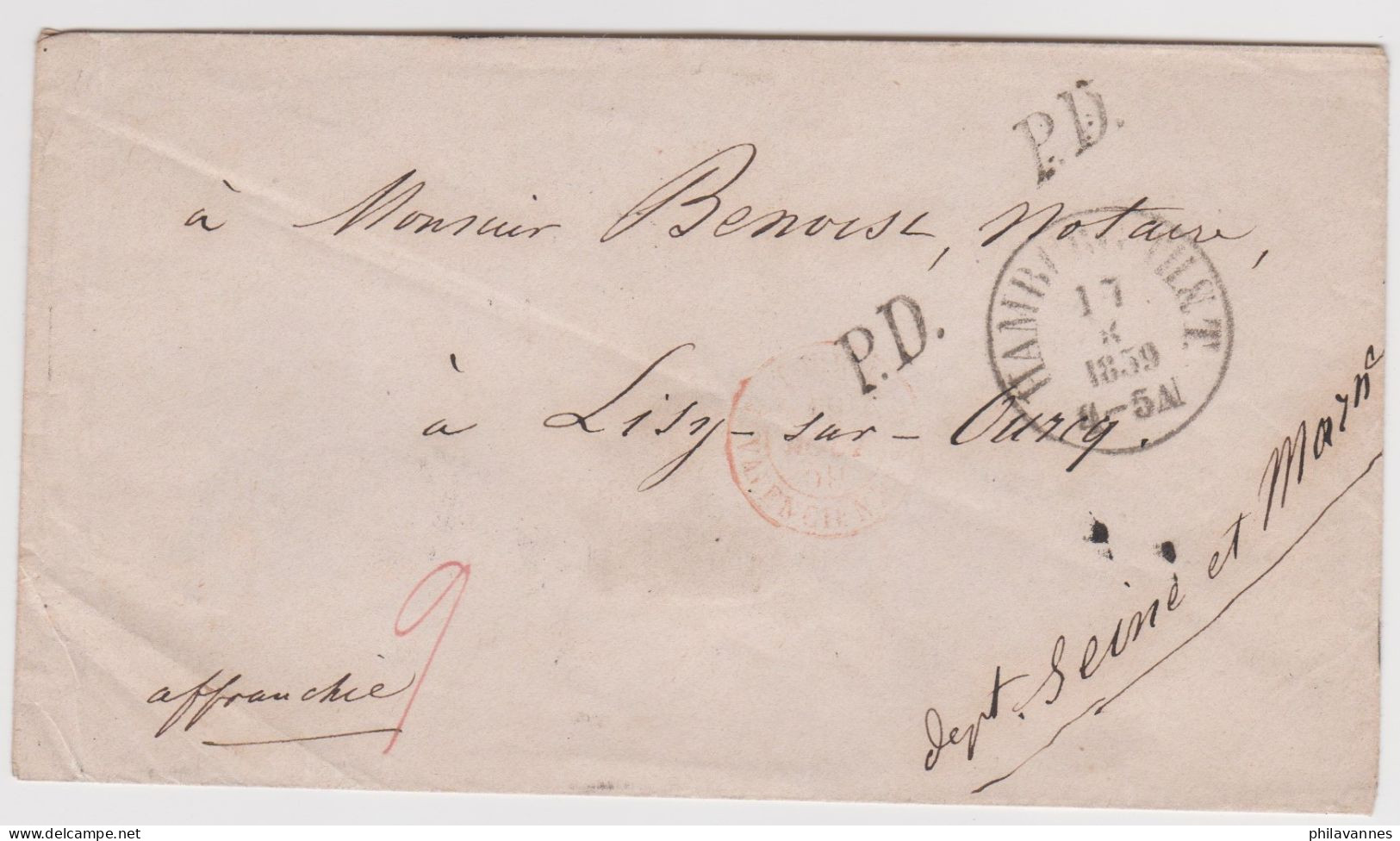 Entrée Par Valenciennes, 1859, HAMBURG (SN 24/60/10.3) - Entry Postmarks