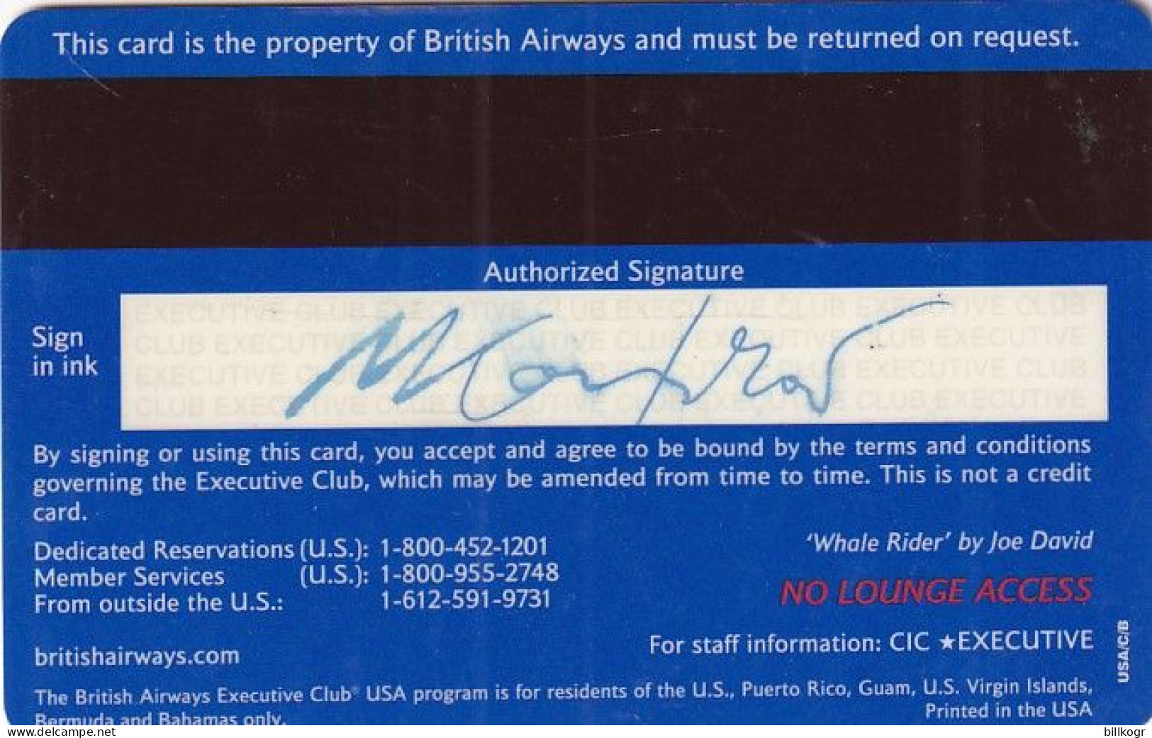 GREECE - British Airways, Magnetic Executive Member Card, Used - Airplanes