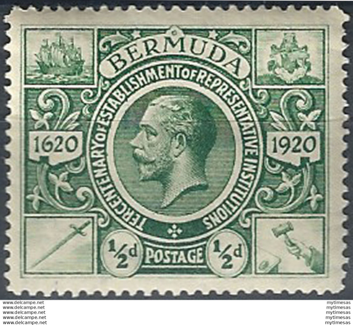 1921 Bermuda Giorgio V TRI 1/2 D. Green MNH SG N. 75w - Autres & Non Classés