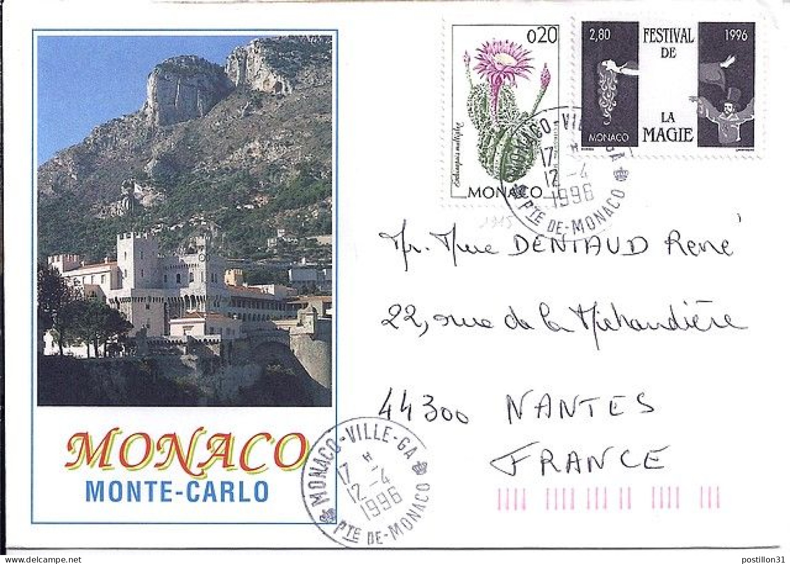 MONACO N° 2027+COMPL S/L. DE MONACO VILLE GA/12.4.96  POUR FRANCE - Brieven En Documenten