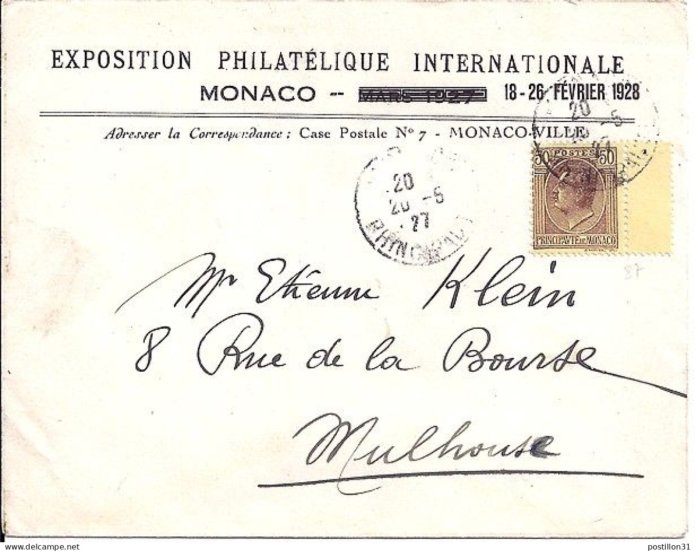 MONACO N° 87 S/L. DE MONTE CARLO/20.5.27 POUR FRANCE + ENTETE - Lettres & Documents