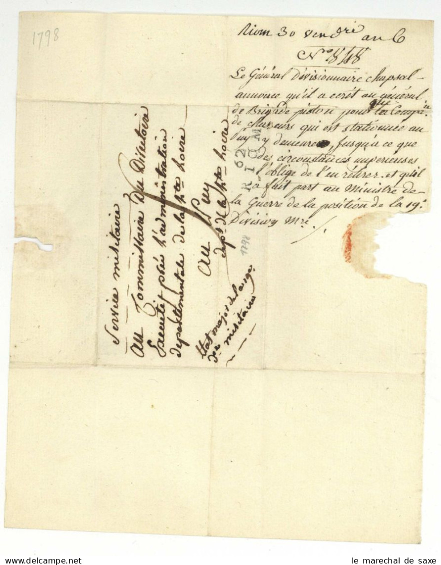 62 RIOM + Service Militaire Et Contreseing Etat-major De La 19e Division Militaire 1797 LSC - Legerstempels (voor 1900)