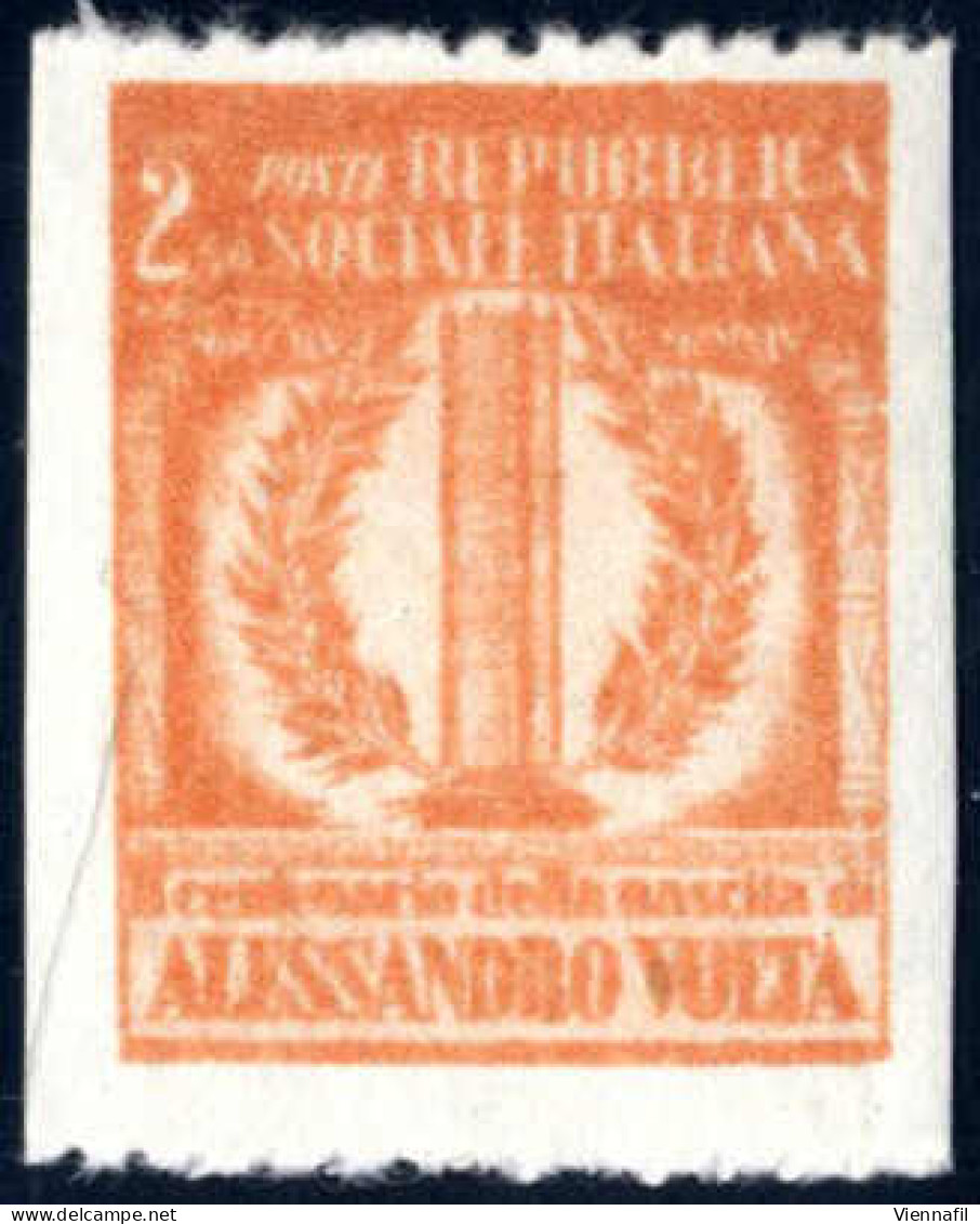 ** 1944/5, Saggio Volta, 2,50 + 2,50 L. Aranciio Su Carta Bianca, Dentellatura Orizzontale Di Prova, Non Dentellato Vert - Sonstige & Ohne Zuordnung