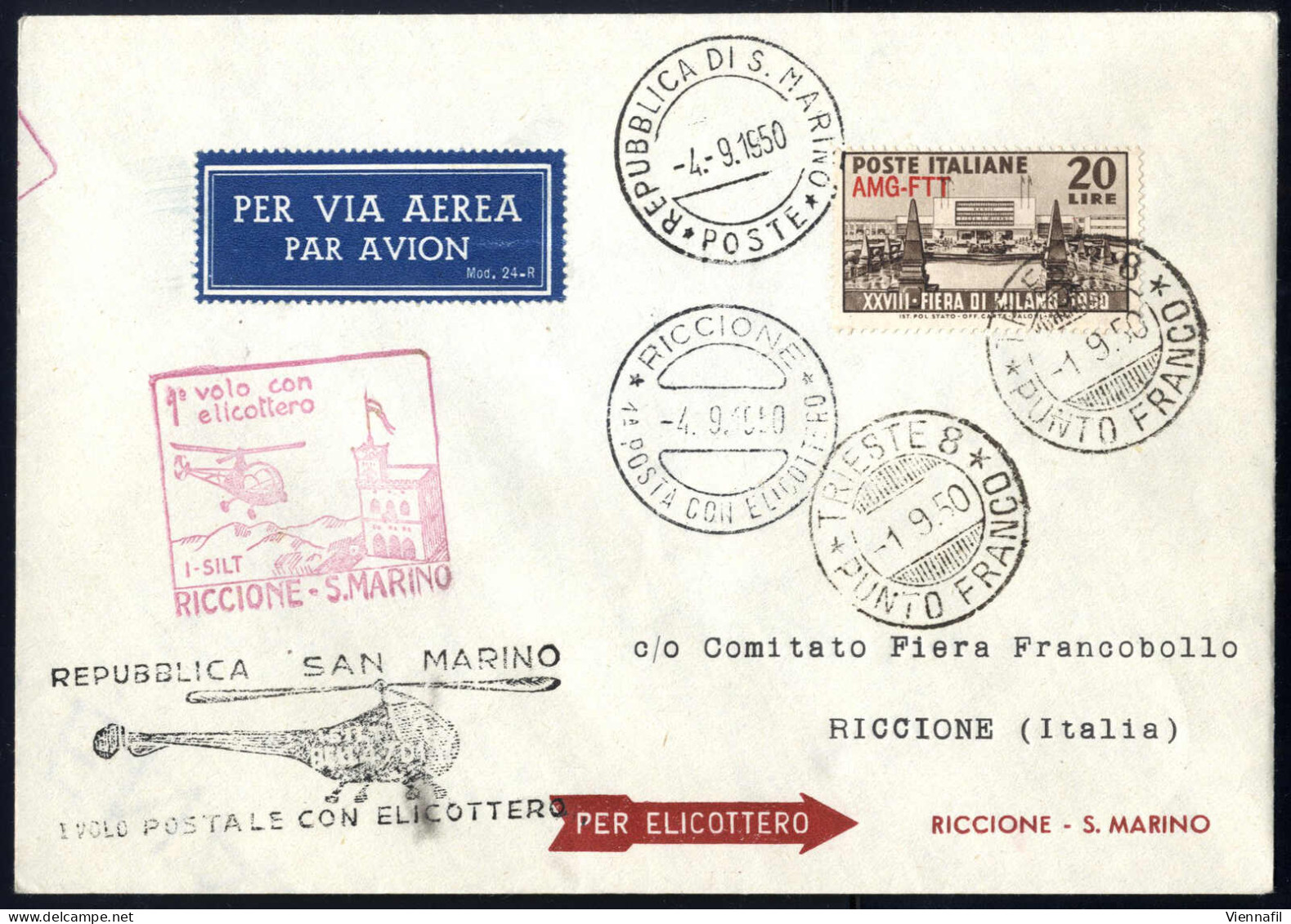 O/cover 1950-54, Lot Drei Briefe, Zwei Karten Und Ein Kartenbrief Von Verschiedenen Erstflügen Von Hubschraubern Zur Pos - Autres & Non Classés