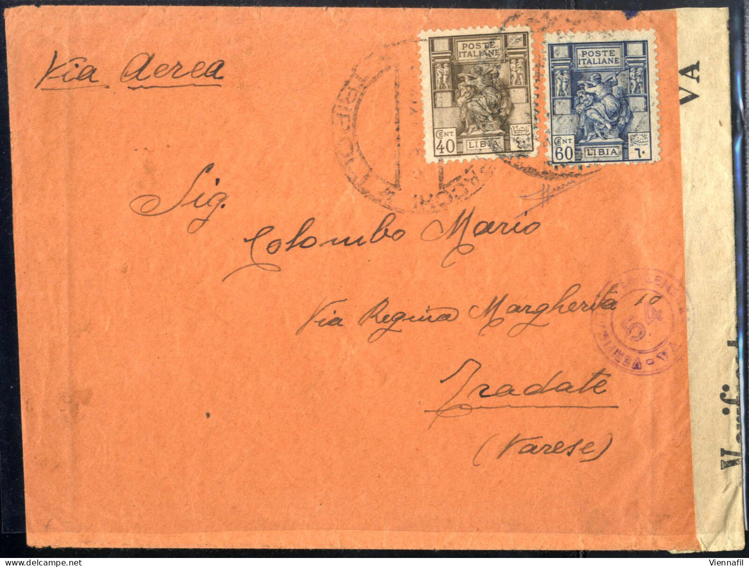 Cover 1941, Lettera Da Tripoli Del Settembre Per Tradate Affrancata Con "Sibilla Libica" Da 40 E 60 C., Cert. Sorani (ra - Libya