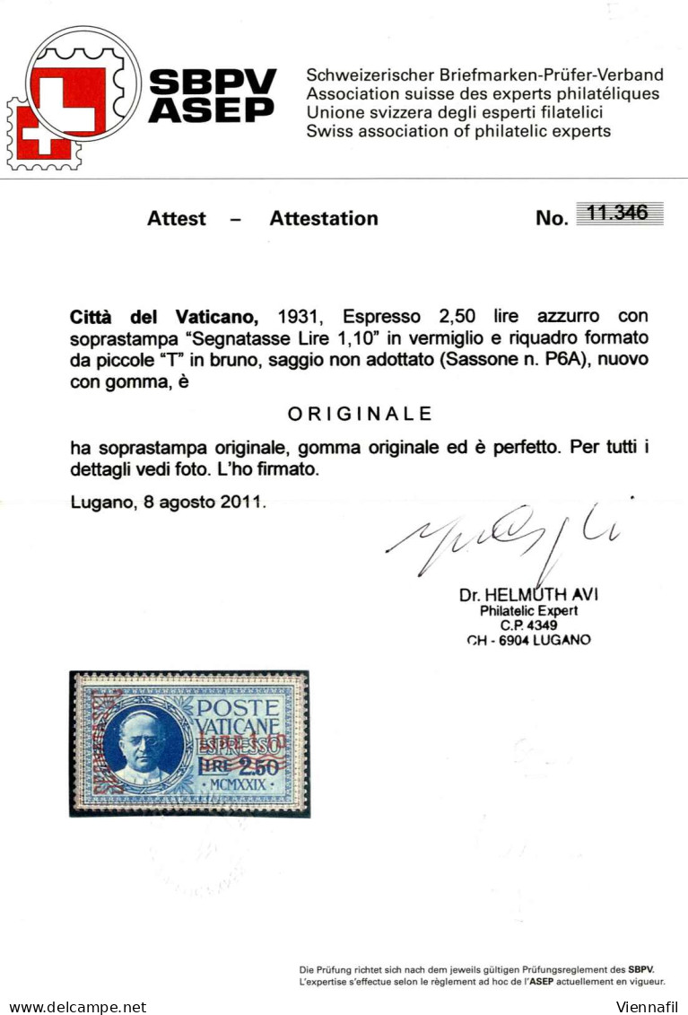 * 1931, Espresso 2,50 L. Azzurro Con Soprastampa "SEGNATASSE LIRE 1,10" In Vermiglio E Riquadro Formato Da Piccole "T" I - Altri & Non Classificati