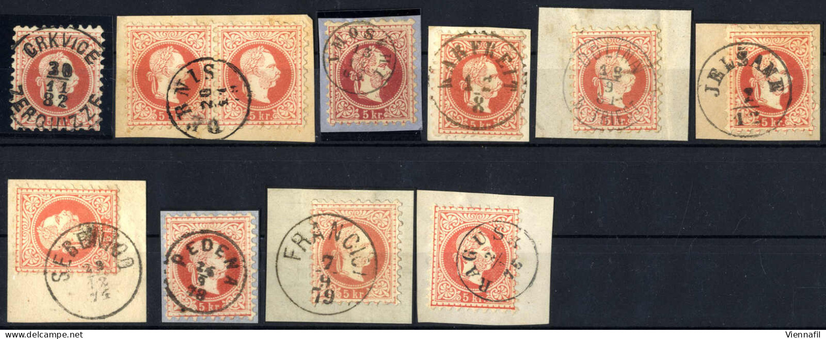 O/piece 1867, Neun Briefstücke Und Eine Marke 5 Kr. Rot Je Mit Abstempelungen Aus Dalmatien Und Küstenland, ANK 37 - Other & Unclassified