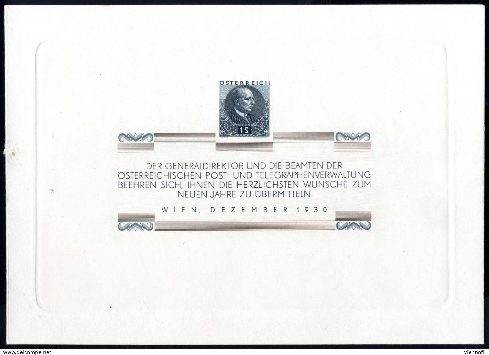 (*) 1930, Wilhelm Miklas, 1 + 1 S In Schwärzlichgraugrün Ungezähnt Auf Büttenpapier Als Neujahrsgeschenkheft, Attest Sta - Autres & Non Classés