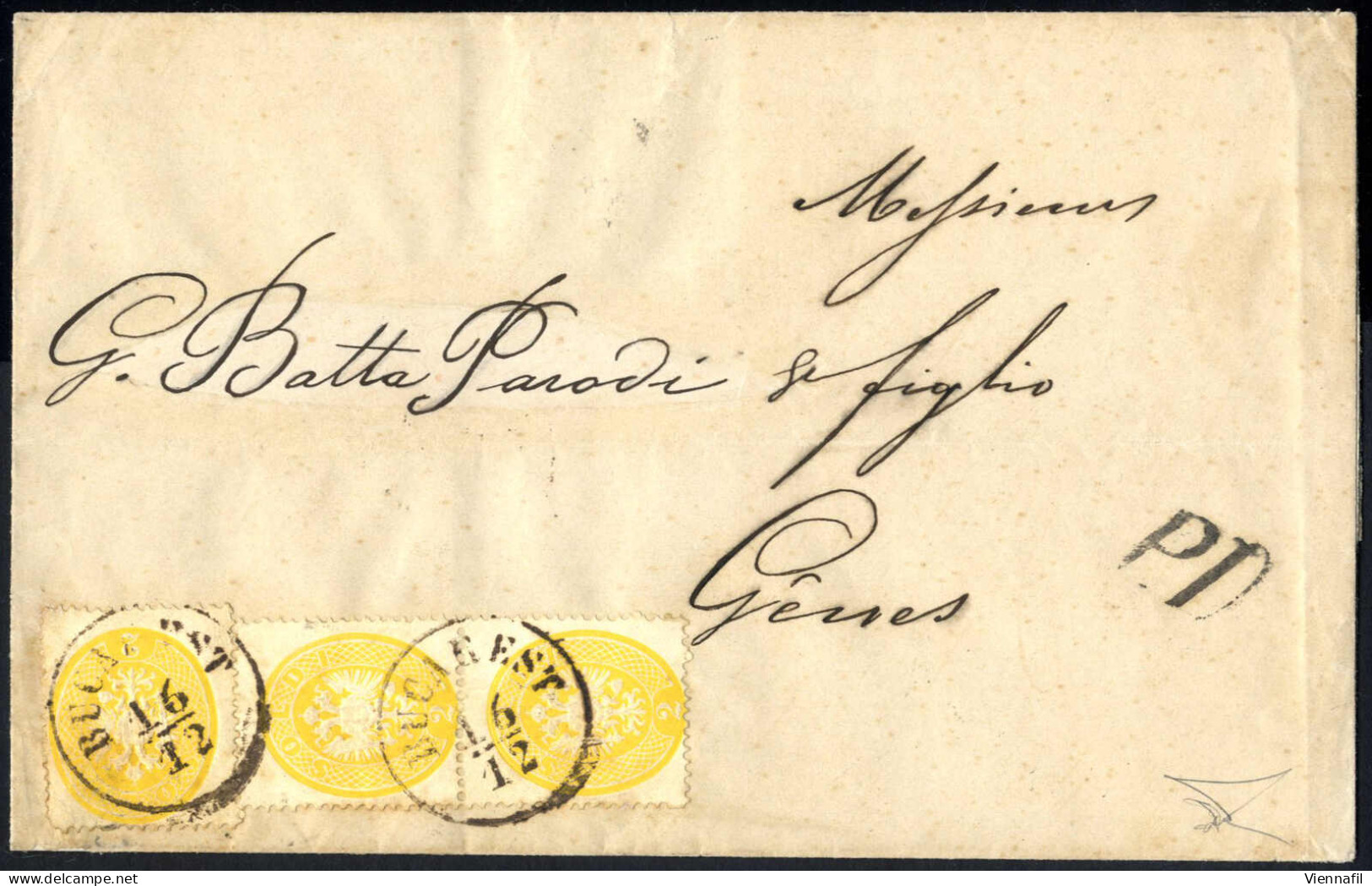 Cover Bucarest 1865, Briefhülle Einer Drucksache Vom 16.12.1865 Von Bucarest Nach Genua (Genes), Frankiert Für Das Druck - Levante-Marken