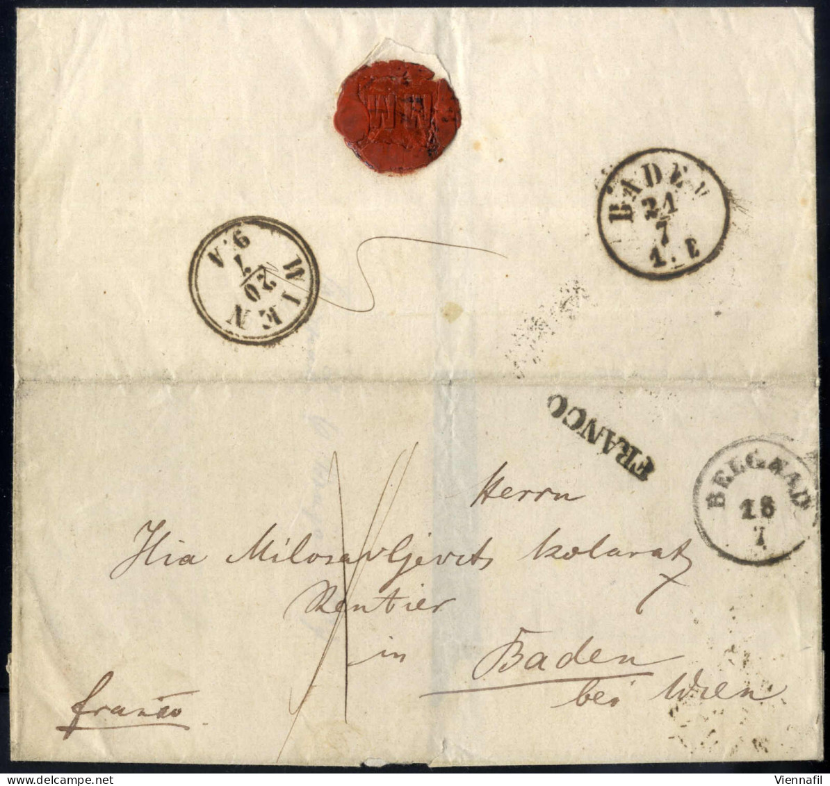 Cover 1867, Francobrief Vom 18.7.1867 Vom österreichischen Konsularpostamt Im Belgrad Nach Baden Bei Wien; Einkreisstemp - Serbia