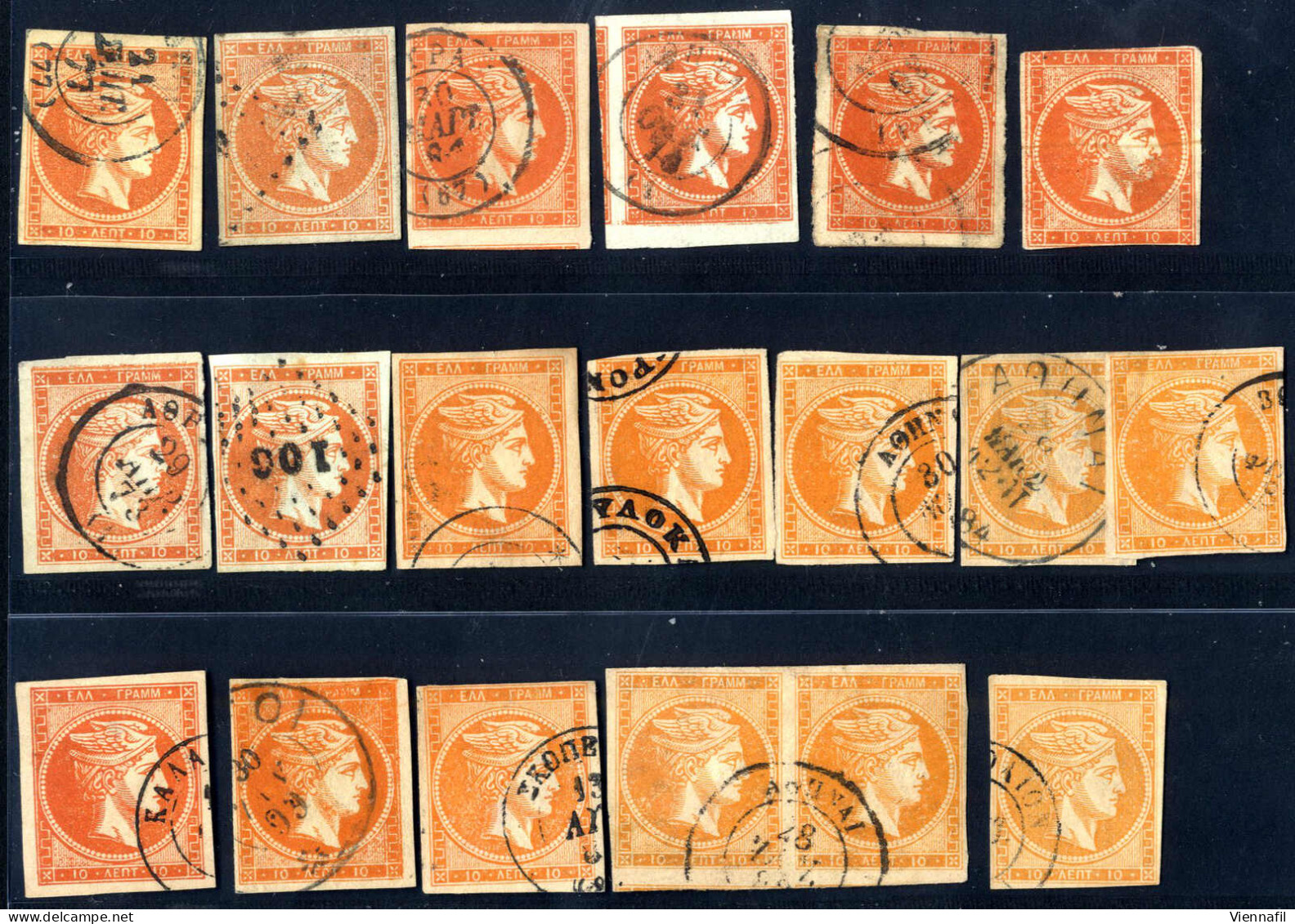 O 1861-1880, 10 Lepta Lot Of 97 Stamps Used (including A Strip Of Three And A Pair) (42 With Faults), Paris Print With G - Other & Unclassified