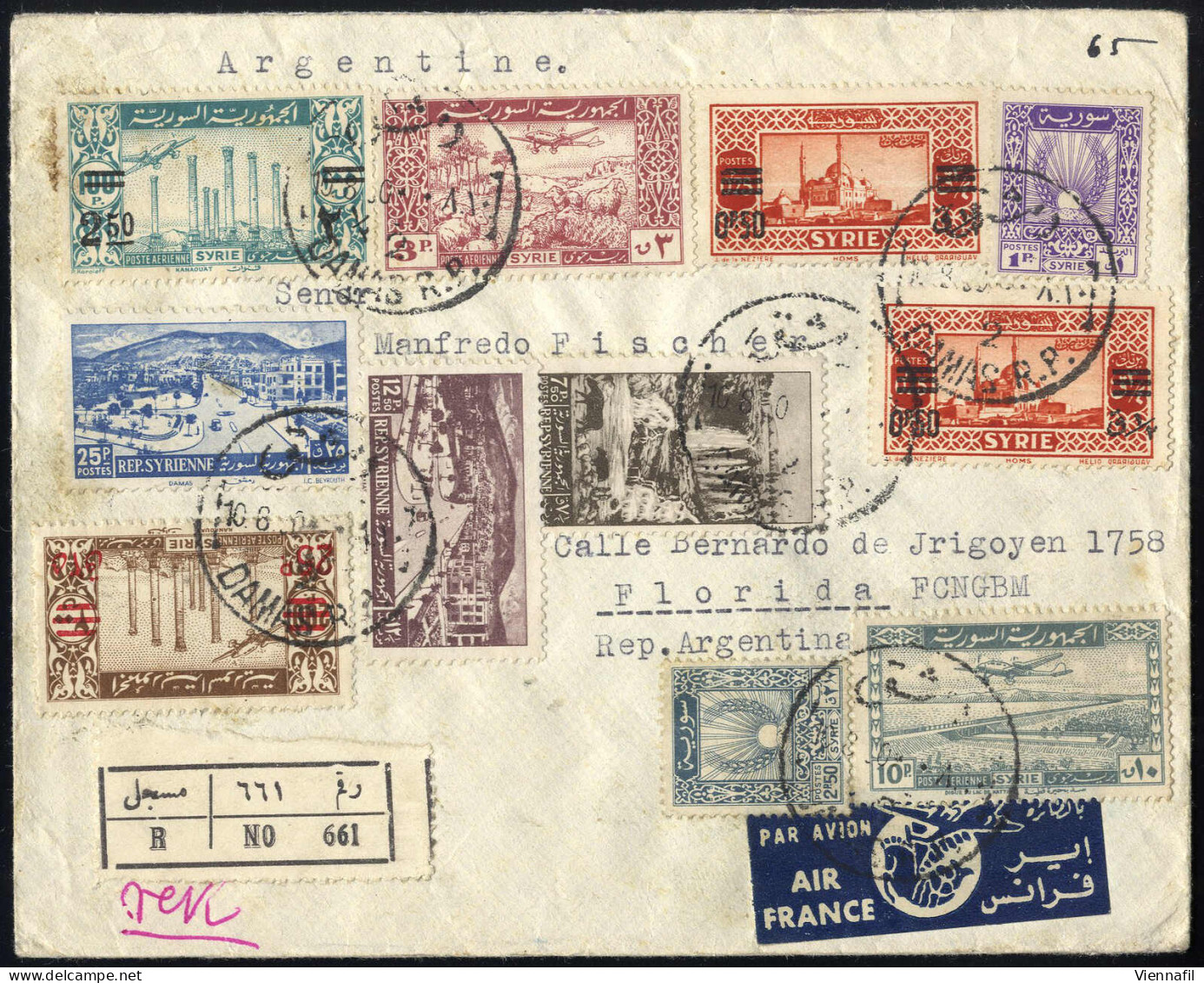 cover 1949-53, nice selection of seven air mail letters, five of them registered, all directed to Argentina, with some u