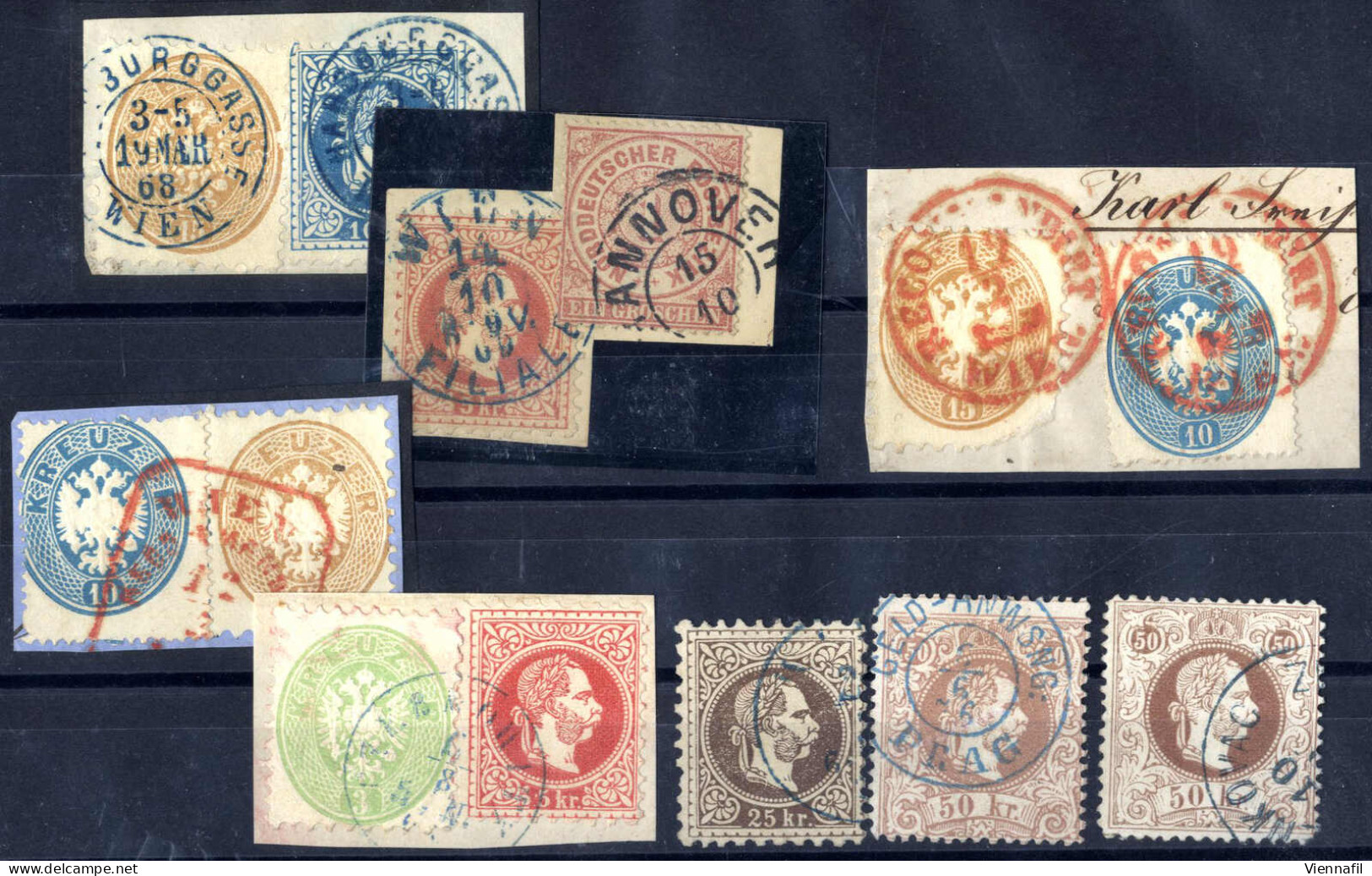 o/piece/cover 1850/1900 ca., interessantes Lot mit über 10 Briefen und ca. 50 Marken / Briefstücke in guter Qualität, Ab