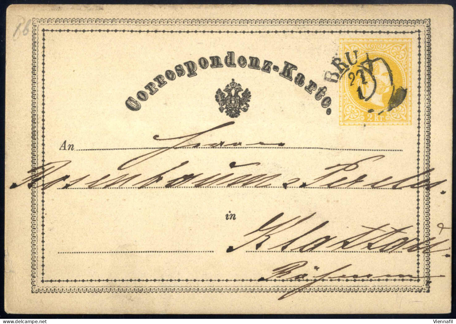 cover Korrespondenzkarten 1870/76, Posten von 64 gelben 2 Kr Ganzsachenkarten, meist gebraucht (nur wenige postfrisch), 