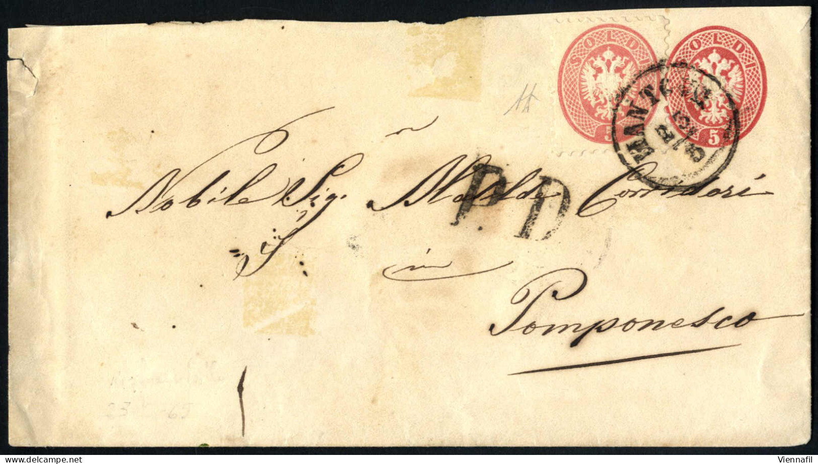 Cover 1863, Intero Postale Da 5 Soldi (147x84mm) Con Affrancatura Aggiuntiva 5 Soldi (1864) Spedito Da "MANTOVA 23/5" (a - Lombardo-Vénétie