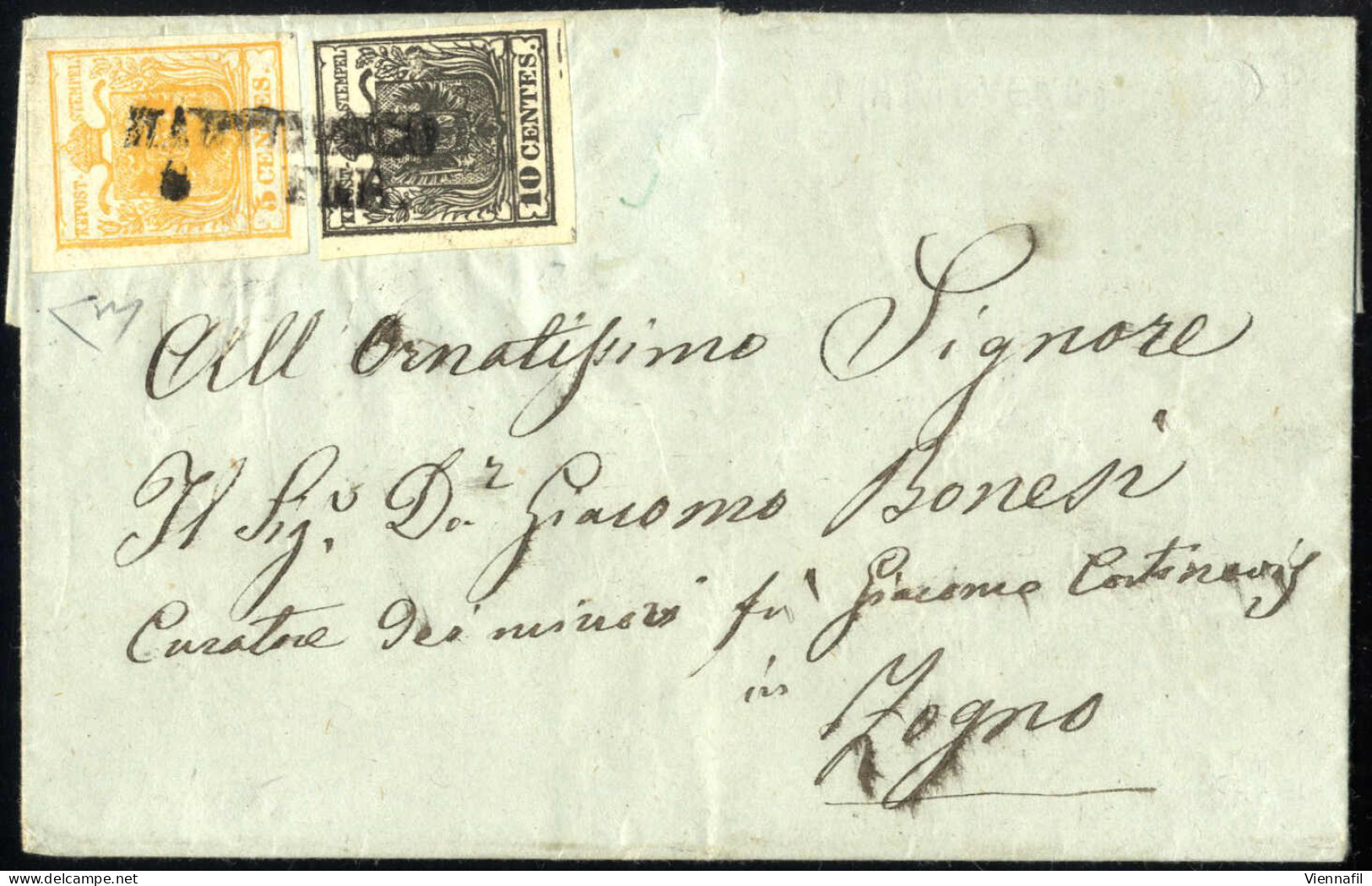 Cover Martinengo, SD Punti 12, Lettera Del 6.2.1858 Per Zogno Affrancata Con 5 Cent. Giallo Arancio E 10 Cent. Nero Inte - Lombardo-Venetien