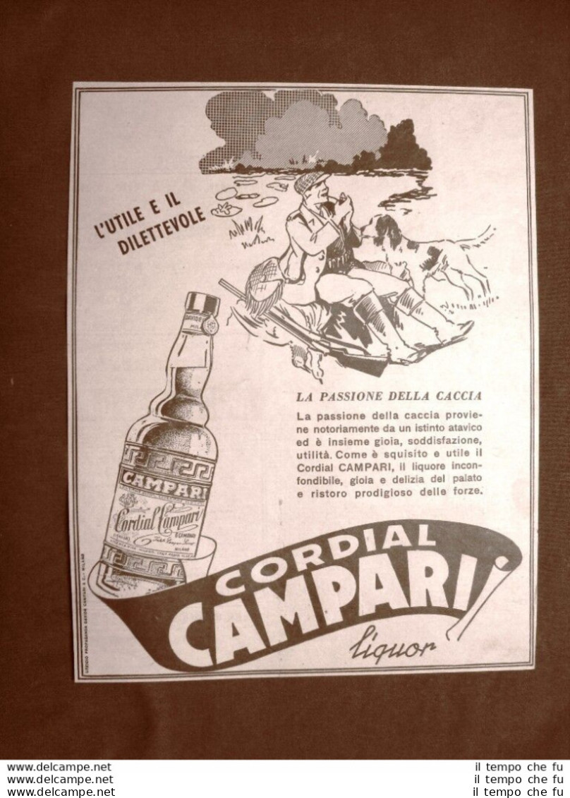 Pubblicità D'epoca Del 1940 Cordial Campari Liquor La Passione Della Caccia - Other & Unclassified