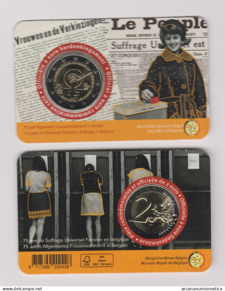 BELGICA / BELGIUM 2€ 2.023  SC/UNC  "SUFRAGIO UNIVERSAL FEMENINO"  COINCARD    T-DL-13.597 - Bélgica