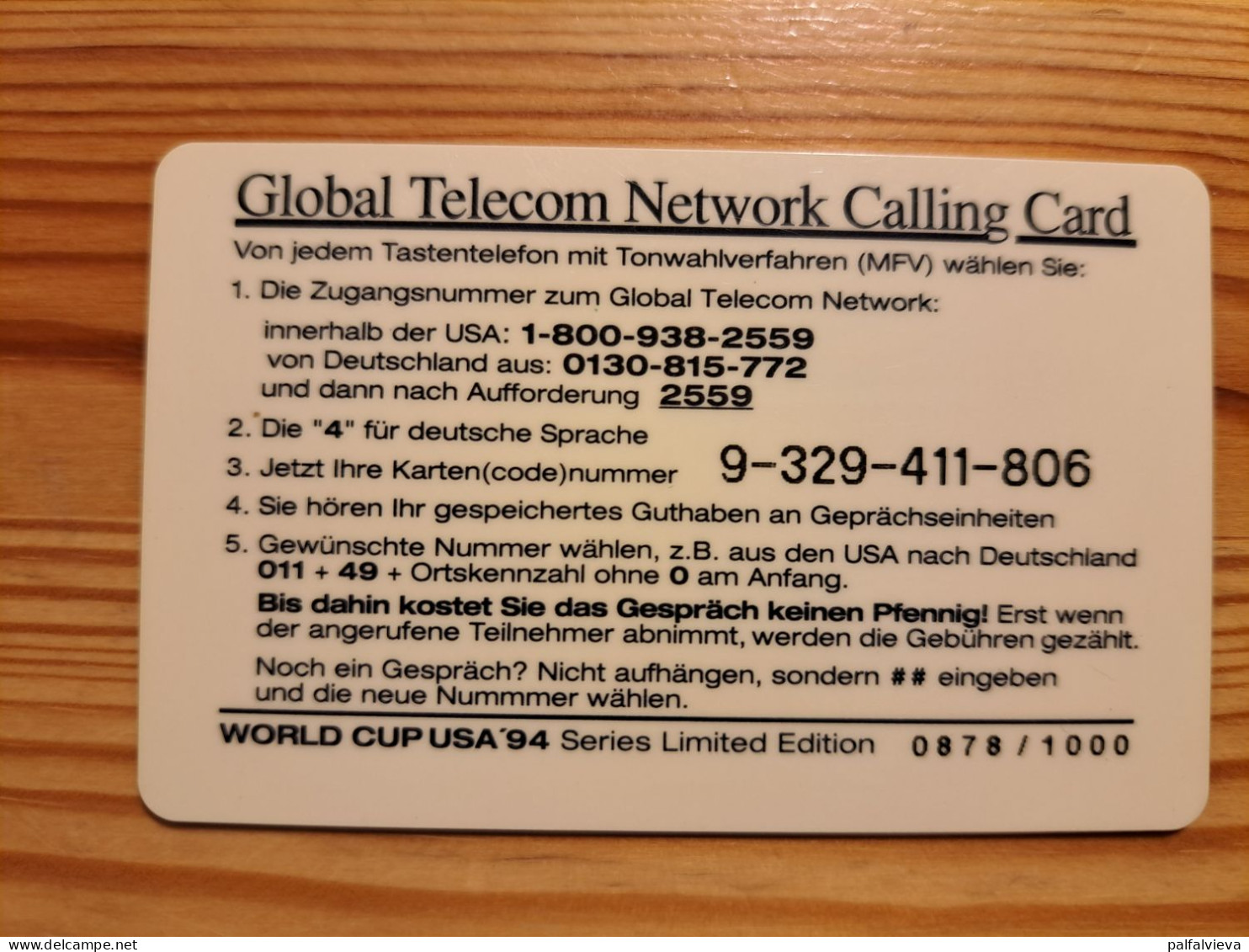 Prepaid Phonecard USA, Global Telecom Network - Football World Cup, Greece - Other & Unclassified