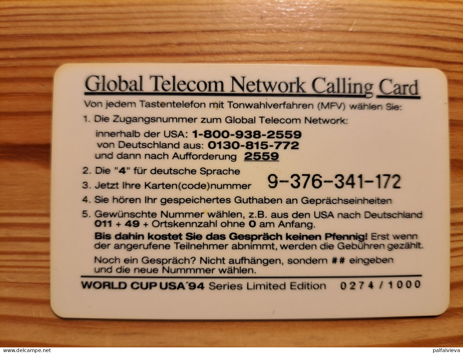 Prepaid Phonecard USA, Global Telecom Network - Football World Cup, Nigeria - Other & Unclassified